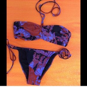 Tibi black red & purple print bandeau bikini small